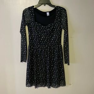 Floral black long sleeve midi dress
